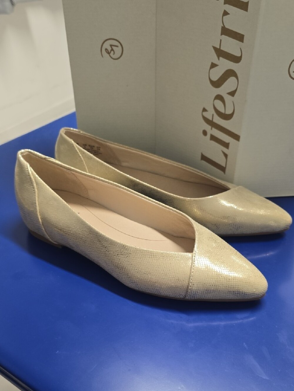 Life Stride Gold Pointed Toe Ballet Flats
